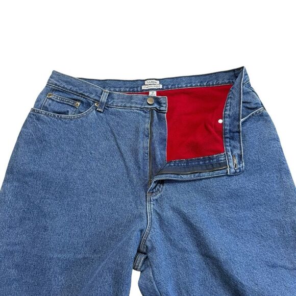 LL Bean Original Fit Relaxed Hi Rise Red Fleece Lined Blue Jeans Sz 20 M/T - Picture 7 of 15
